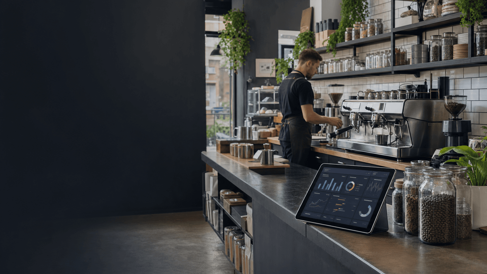 Caffein8 cafe counter prepared for daily operations